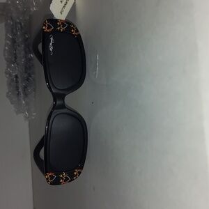 Ed Hardy Black Sunglasses with Red and Orange Heart Flame Accents